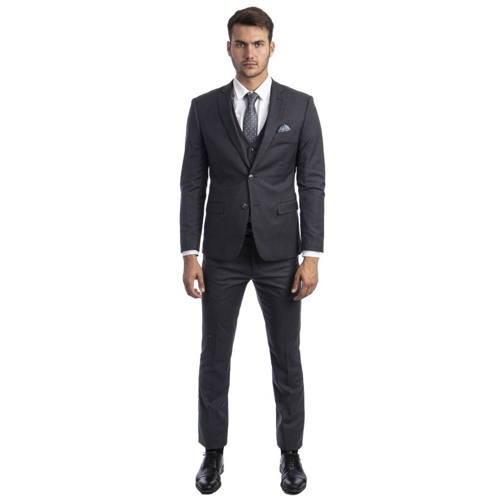 Men's Skinny-Fit 3pc Charcoal Grey Suit by Sean Alexander